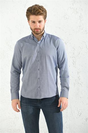 Slim Fit Uzun Kol Oxford Hediye Kutulu Kolay Ütülenebilir Erkek Gömlek - Açık Lacivert