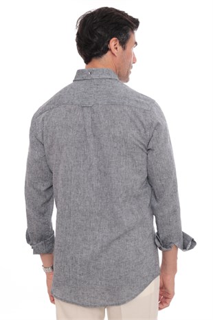 Slim Fit Uzun Kol Yaka Düğmeli Nefes Alan Keten Hediye Kutulu Erkek Gömlek FS-004548 - Antrasit
