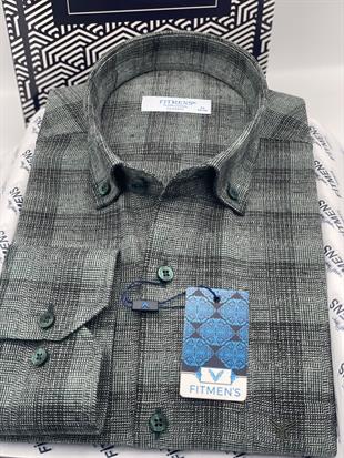 Klasik Uzun Kol Kışlık %100 Cotton Yaka Düğmeli Hediye Kutulu Erkek Gömlek FS-003135 - Yeşil