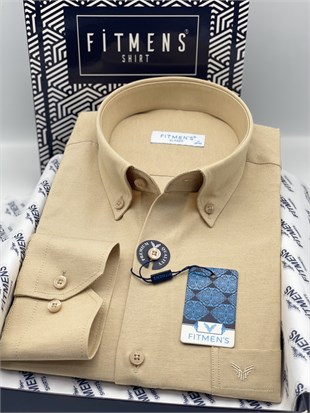 Klasik Uzun Kol Pamuklu Yaka Düğmeli Hediye Kutulu Kolay Ütülenebilir Erkek Gömlek FS-003897 - Camel