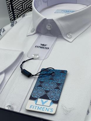 Klasik Uzun Kol Yaka Düğmeli Oxford Hediye Kutulu Erkek Gömlek FS-003571 - Beyaz