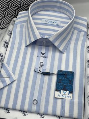 Klasik Kısa Kol Çizgili Hediye Kutulu Erkek Gömlek FS-004126 - Açık Mavi