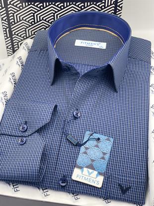 Klasik Uzun Kol Kareli Hediye Kutulu Erkek Gömlek FS-004329 - Saks Mavi