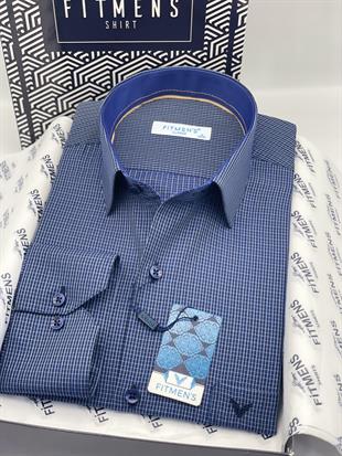 Klasik Uzun Kol Kareli Hediye Kutulu Erkek Gömlek FS-004329 - Saks Mavi