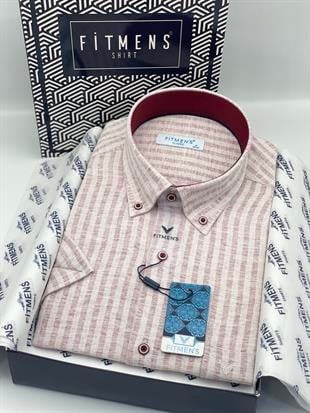 Klasik Kısa Kol Keten Cotton Yaka Düğmeli Hediye Kutulu Erkek Gömlek FS-004152 - Bordo