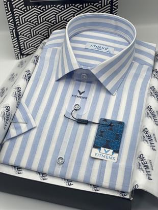 Klasik Kısa Kol Çizgili Hediye Kutulu Erkek Gömlek FS-004126 - Açık Mavi