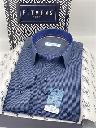 Klasik Uzun Kol Kareli Hediye Kutulu Erkek Gömlek FS-004329 - Saks Mavi