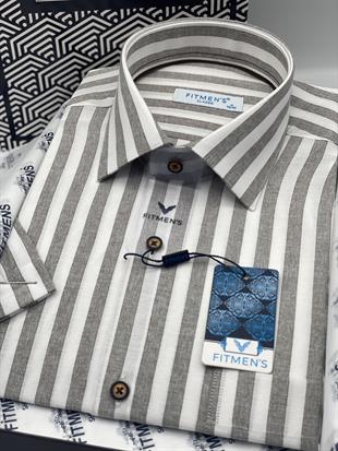 Klasik Kısa Kol Çizgili Hediye Kutulu Erkek Gömlek FS-004126 - Kahverengi