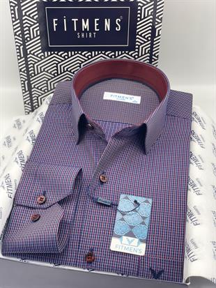 Klasik Uzun Kol Kareli Hediye Kutulu Erkek Gömlek FS-004329 - Bordo