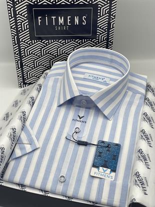 Klasik Kısa Kol Çizgili Hediye Kutulu Erkek Gömlek FS-004126 - Açık Mavi