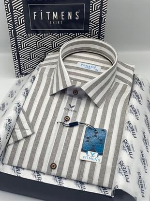 Klasik Kısa Kol Çizgili Hediye Kutulu Erkek Gömlek FS-004126 - Kahverengi