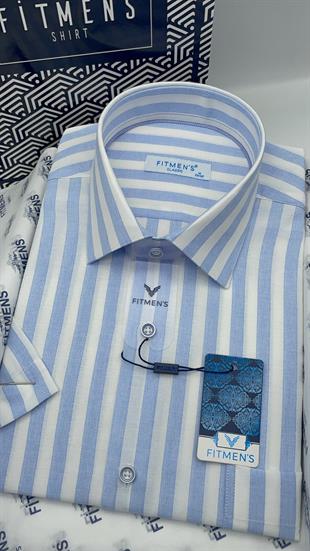 Klasik Kısa Kol Çizgili Hediye Kutulu Erkek Gömlek FS-004126 - Açık Mavi