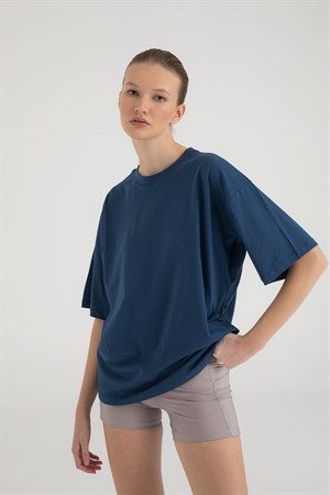 Oversize Kısa Kollu T-shirt Indigo