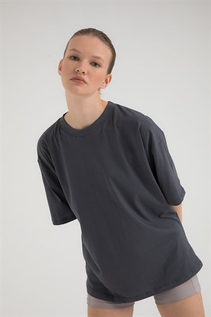 Oversize Kısa Kollu T-shirt Füme