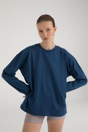 Oversize Uzun Kollu T-shirt Indigo