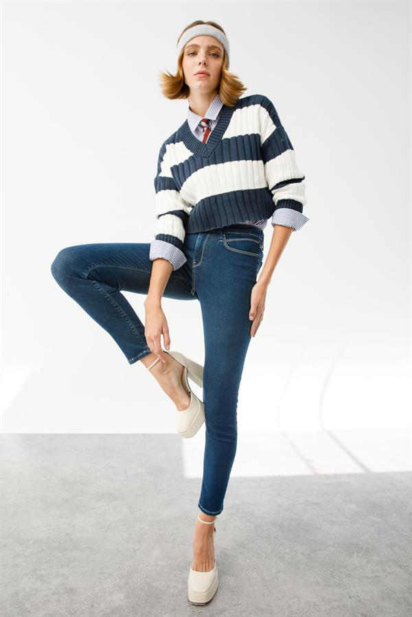 OLIVIA Skinny Fit Normal Bel Koyu İndigo Kadın Jean Pantolon