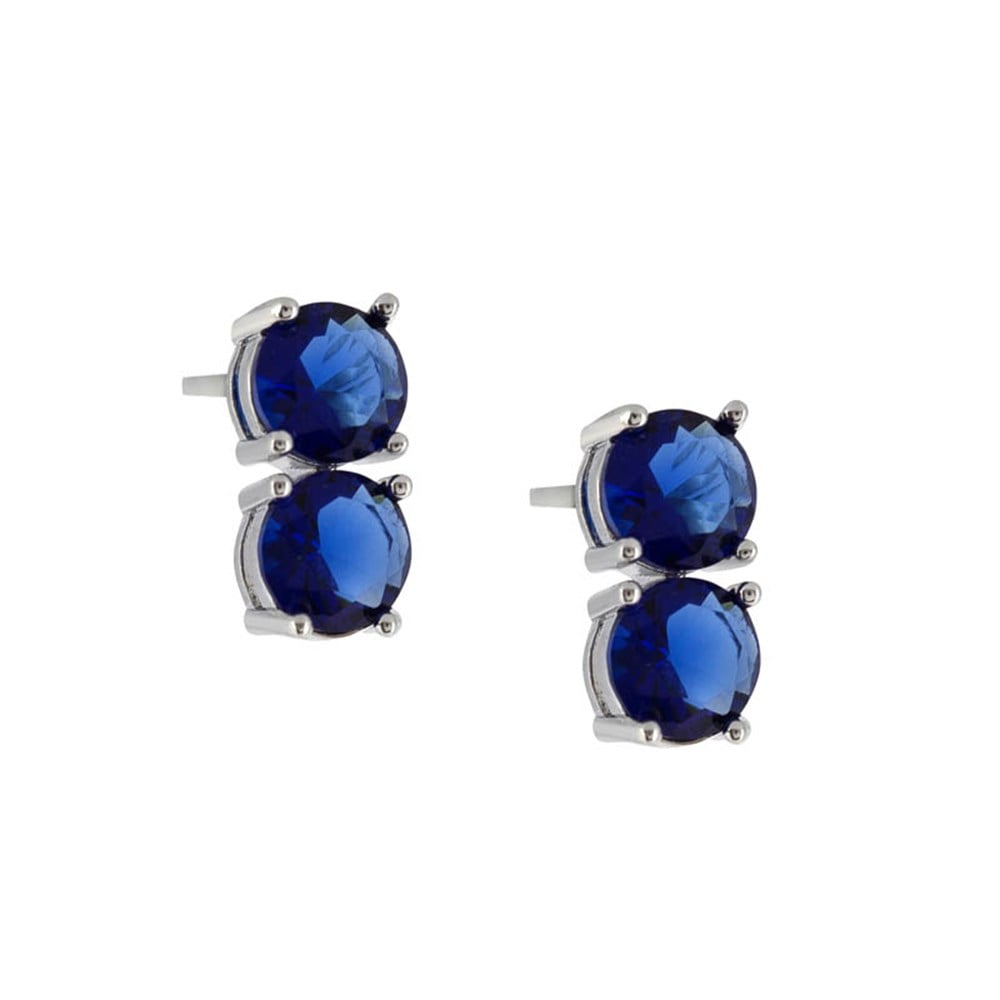 6mm Lacivert Çift Taşlı Küpe