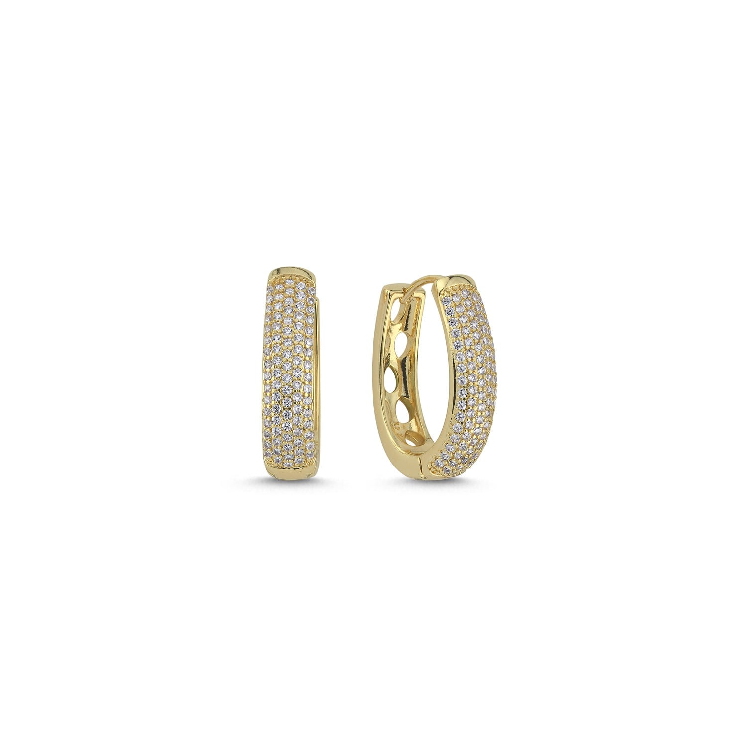 Taşlı Oval Gold Küpe