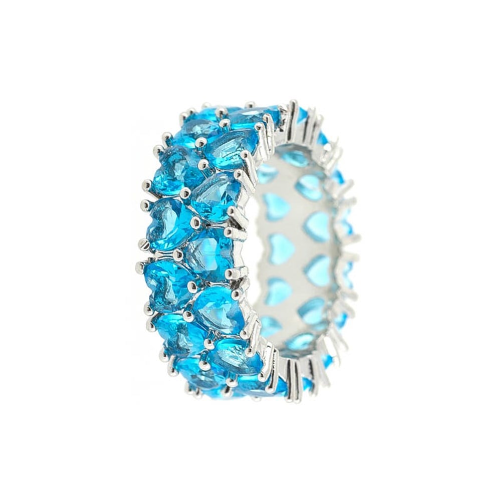 Turkuaz Kalpli Çift Sıra Yüzük