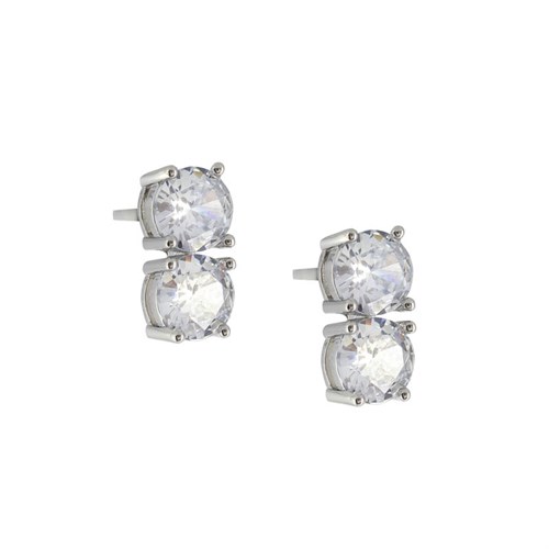 6mm Beyaz Çift Taşlı Küpe