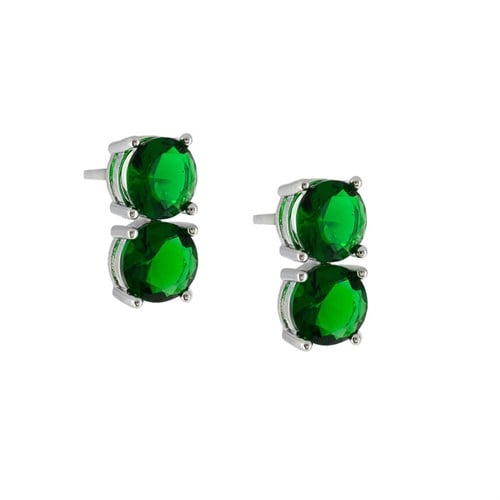6mm Yeşil Çift Taşlı Küpe