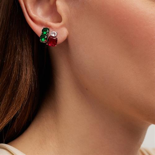 6mm Yeşil Çift Taşlı Küpe