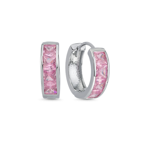 Pembe  Kare Taşlı Küpe