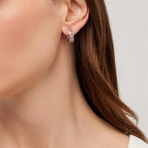 Pembe  Kare Taşlı Küpe