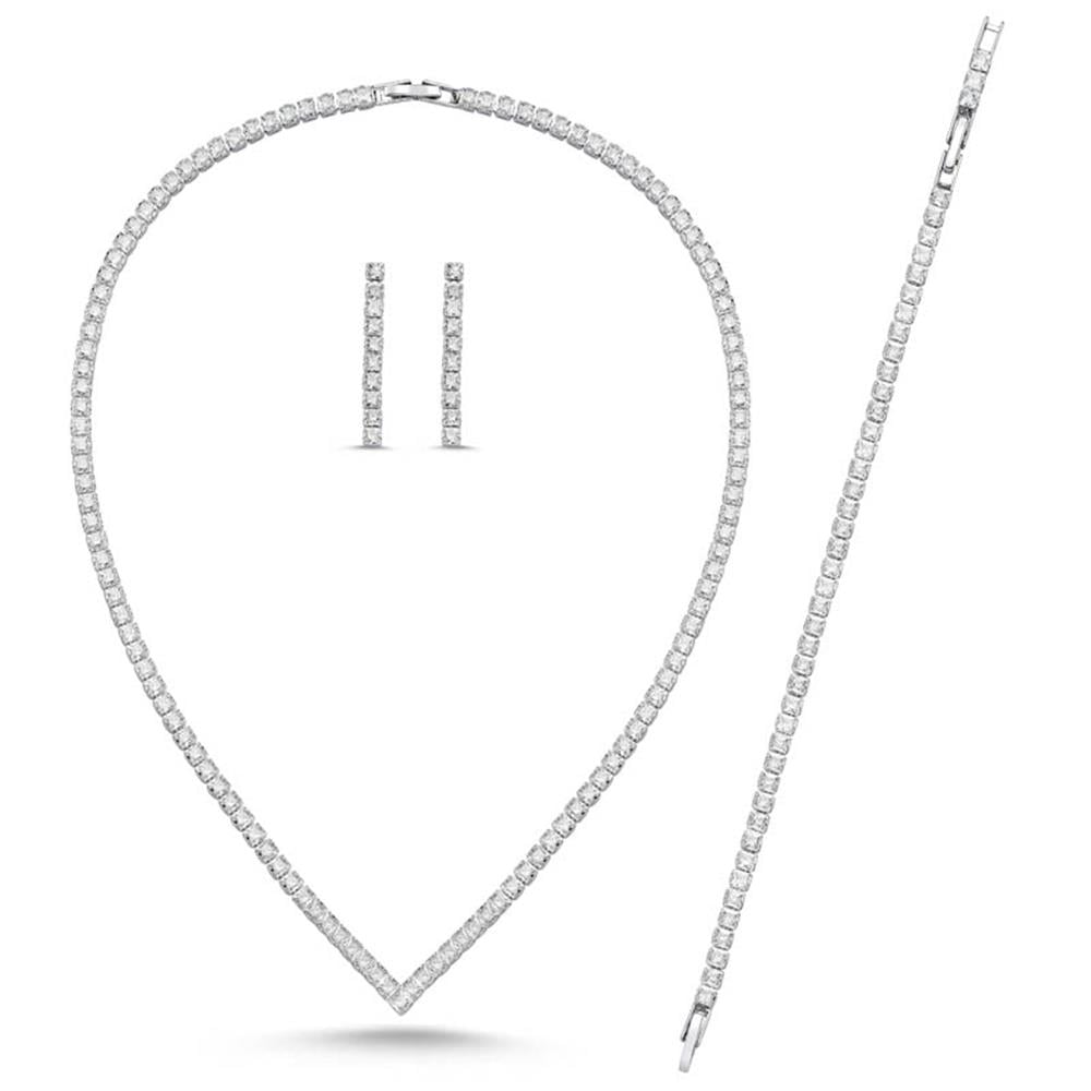 3mm Kare Taşlı Su Yolu Kolye Küpe Bileklik Set