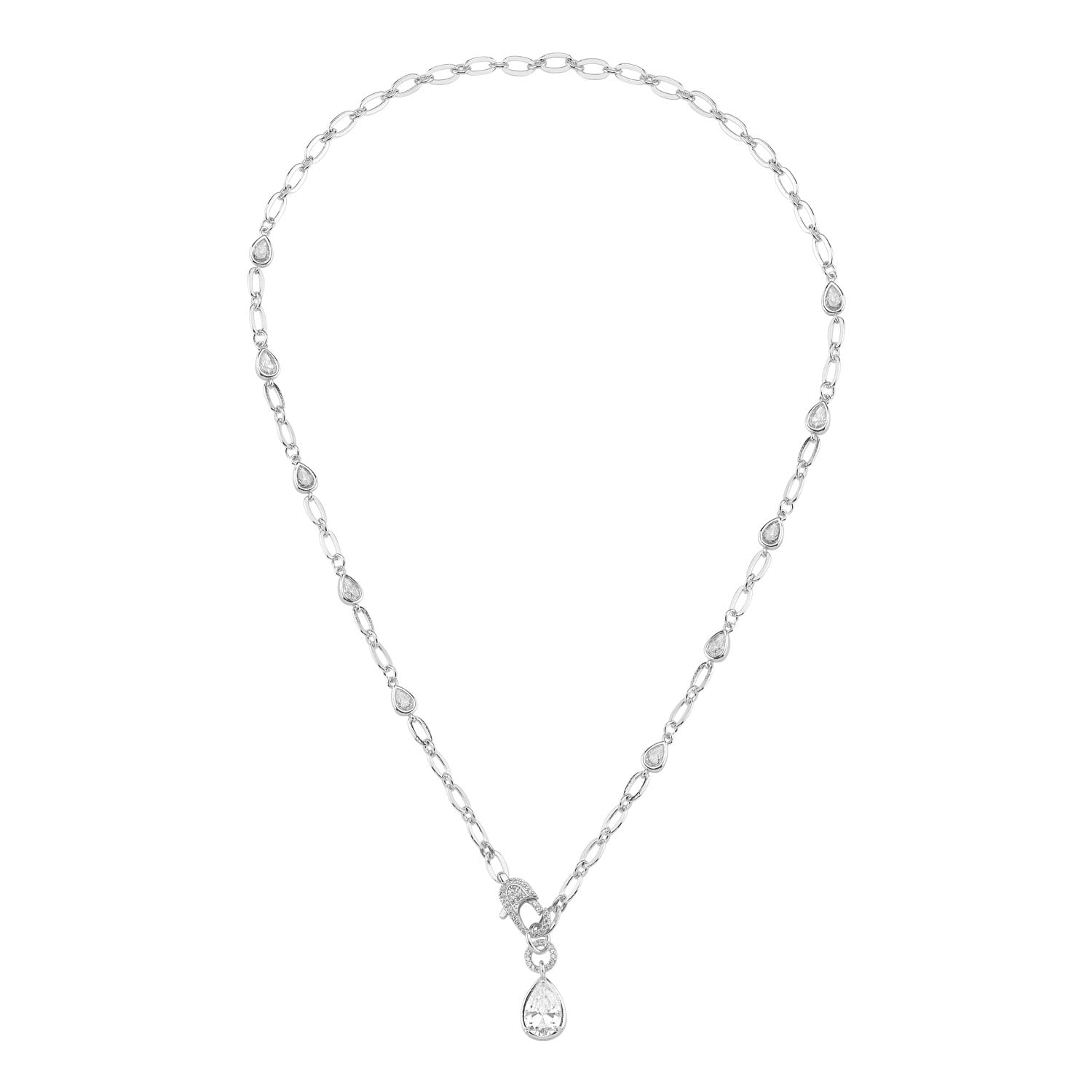 Damla Taşlı Rhodium Kolye