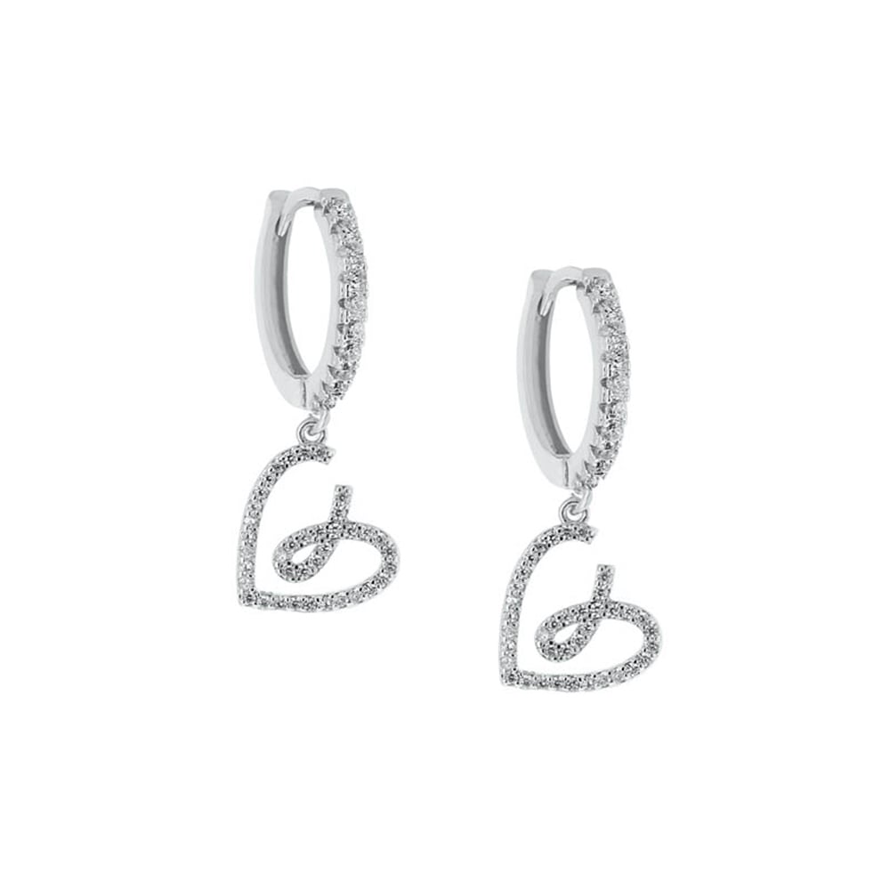 Ribbon Heart Rhodium Küpe