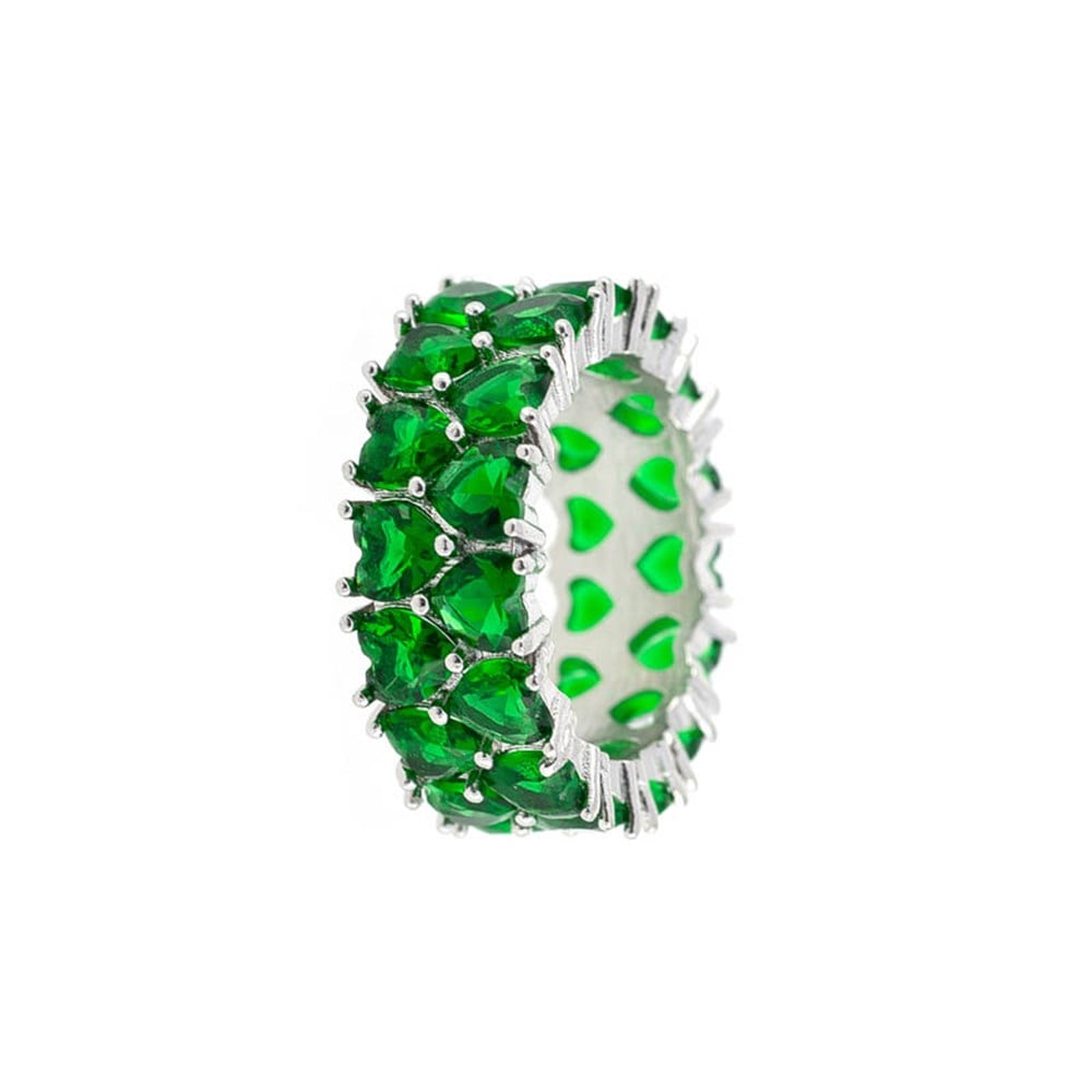 Yeşil Kalpli Çift Sıra Yüzük