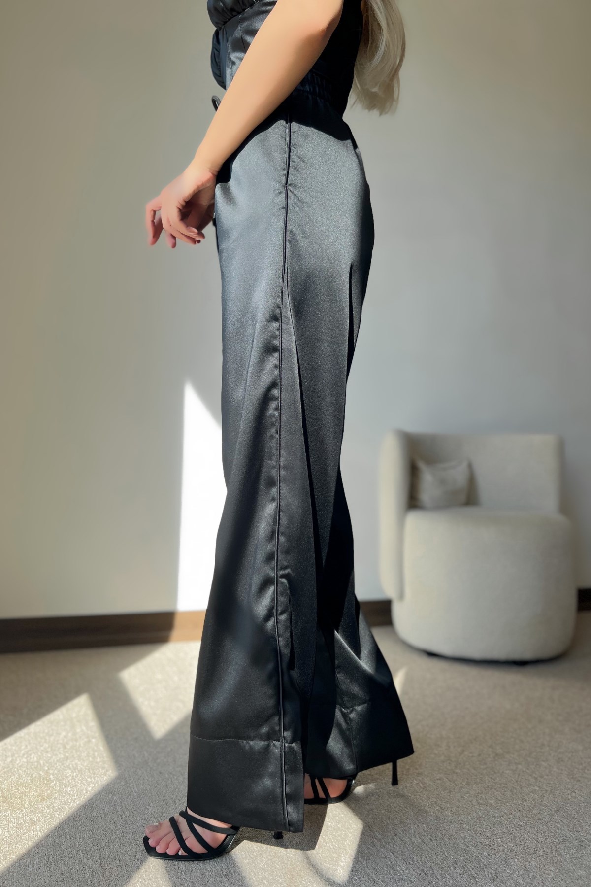 Bershka Model Siyah Saten Bluz Pantolon Takım | Dal Store