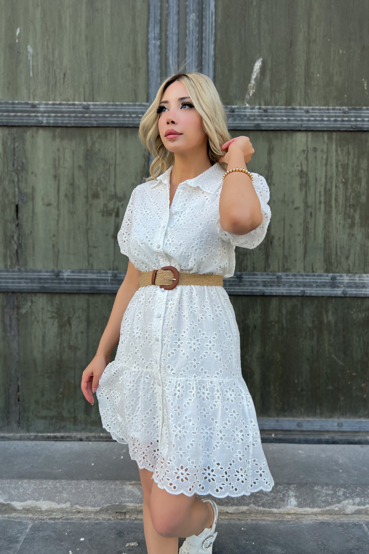 Beyaz Hasır Kemerli Fisto Elbise | Dal Store