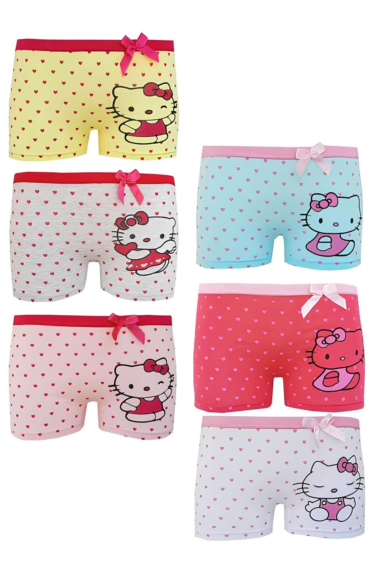 Dode Flora Neyl Kız Çocuk Karışık Kedicik Desenli Likralı Pamuklu 6 lı Paçalı Boxer