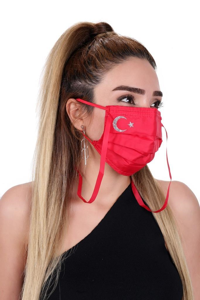 Gümüş İyonlu Boyundan Askılı Yıkanabilir Baskılı Maske A-1B - Bayraklı