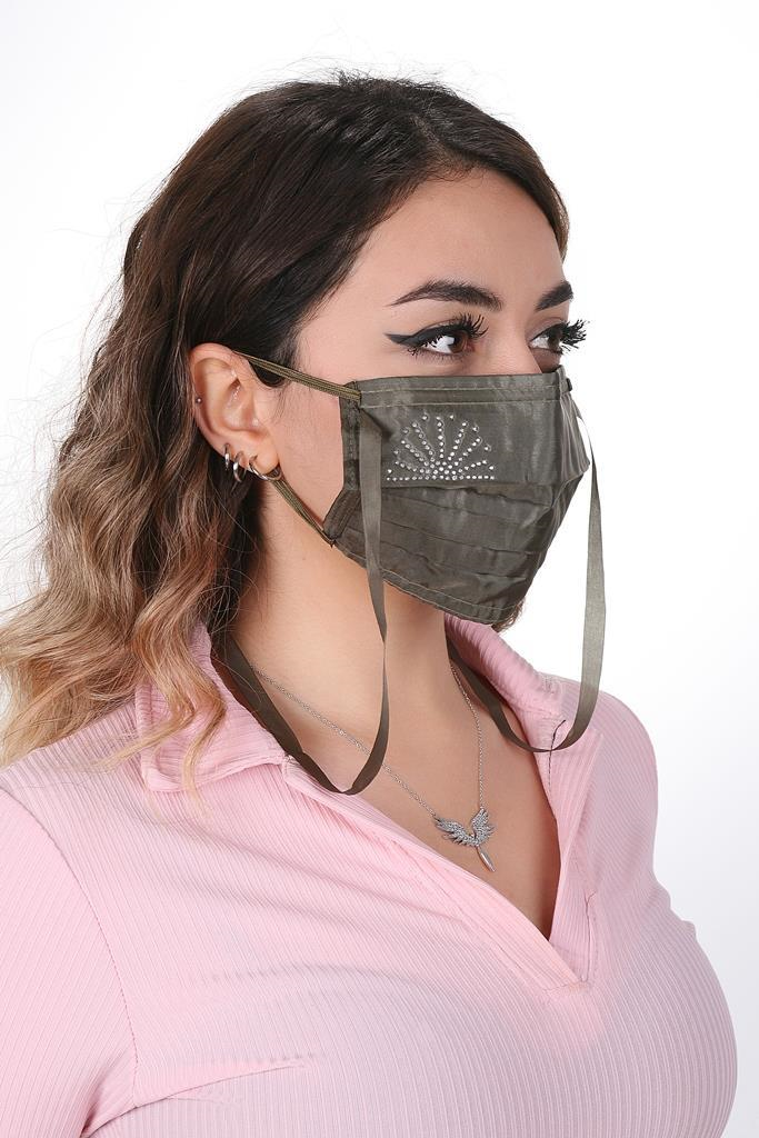 Gümüş İyonlu Boyundan Askılı Yıkanabilir Taşlı Maske K-1