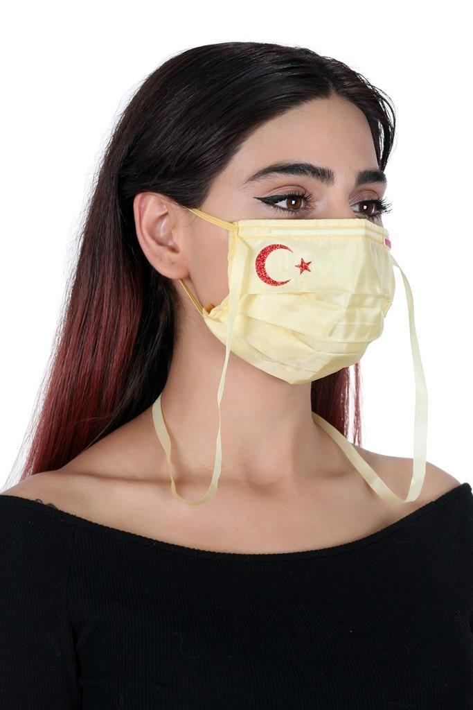 Gümüş İyonlu Boyundan Askılı Yıkanabilir Baskılı Maske A-1K - Bayraklı
