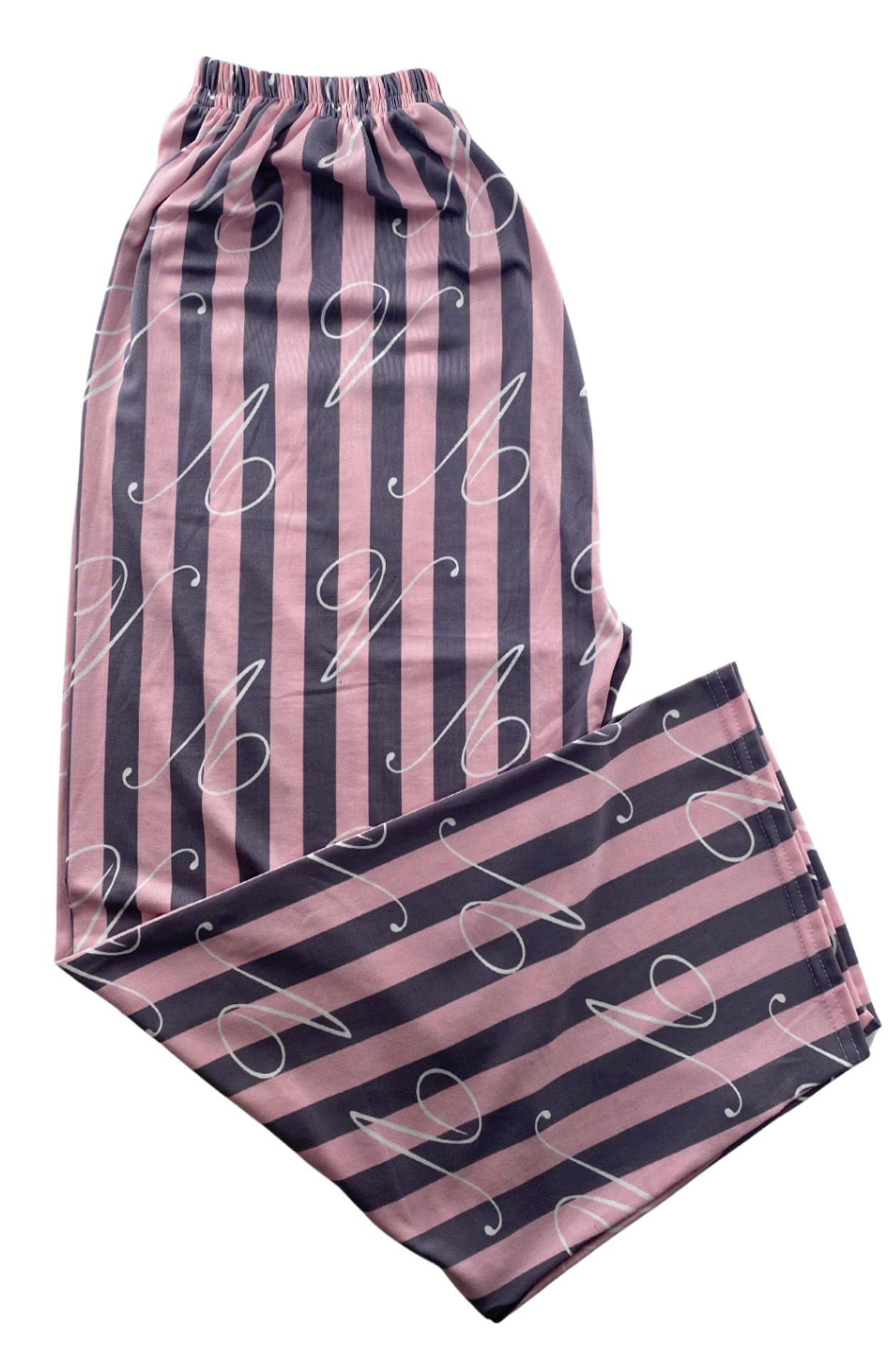 Kadın Kalın Pembe Çizgili Pijama Altı Milan -003