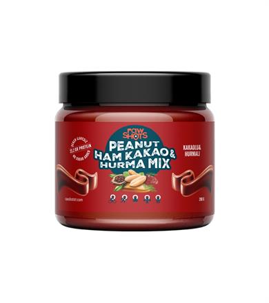 Sağlıklı AtıştırmalıkRawShots PeaNut Ham Kakao & Hurma Mix Yer Fıstığı Ezmesi 280g