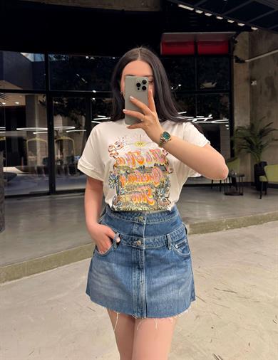Miresa Bisiklet Yaka Oversize T-shirt Beyaz