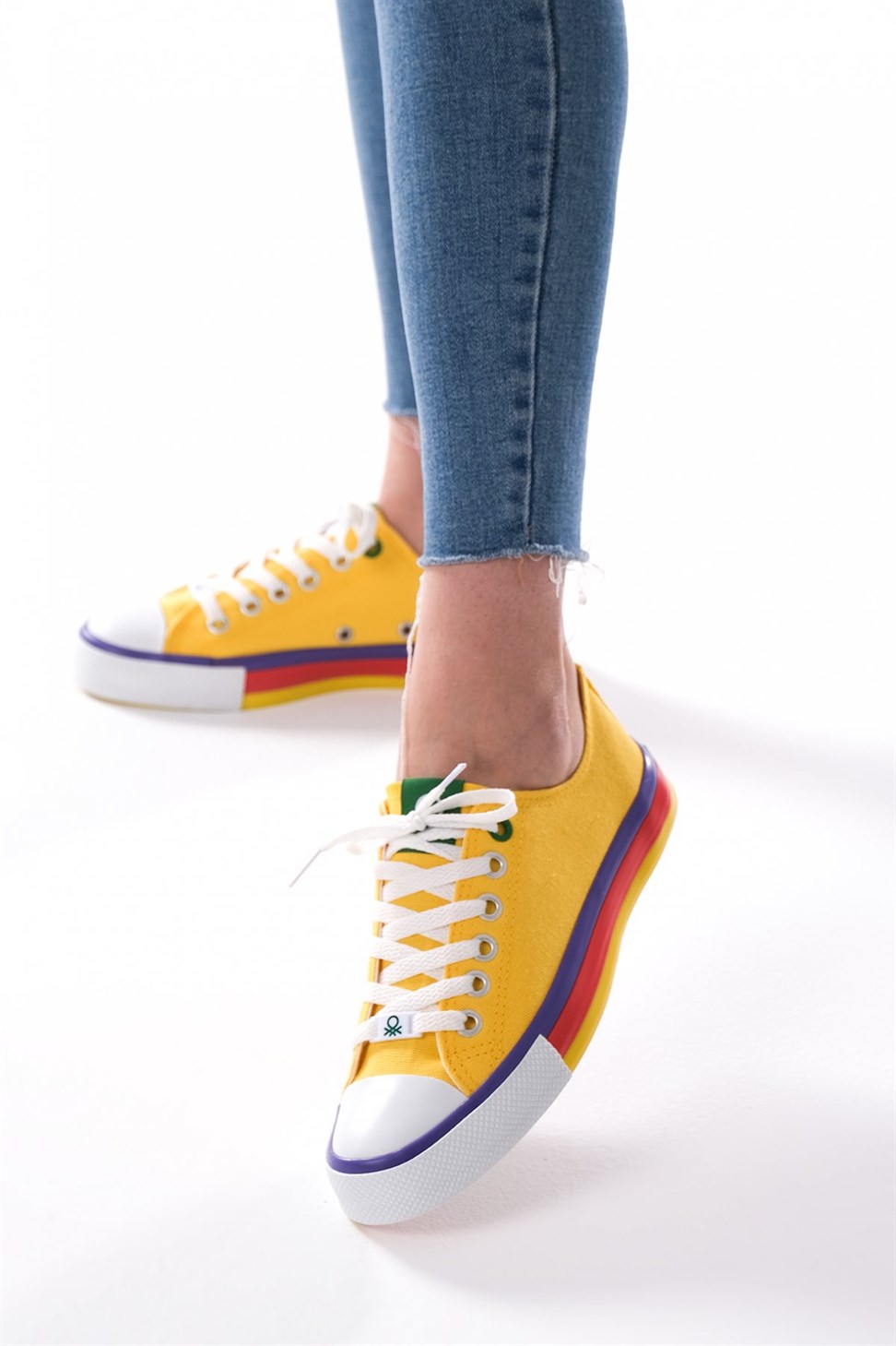 Kadın Benetton Renkli Tabanlı Bez Spor Ayakkabı Sarı