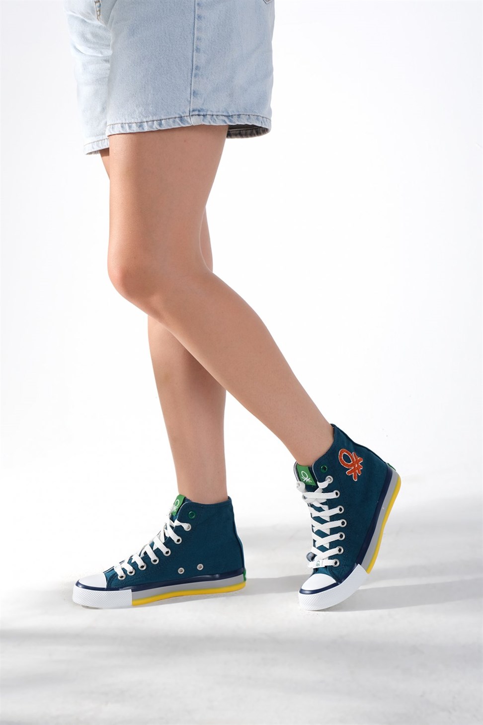 Kadın Bilekli Bağcıklı Bez Spor Ayakkabı PETROL