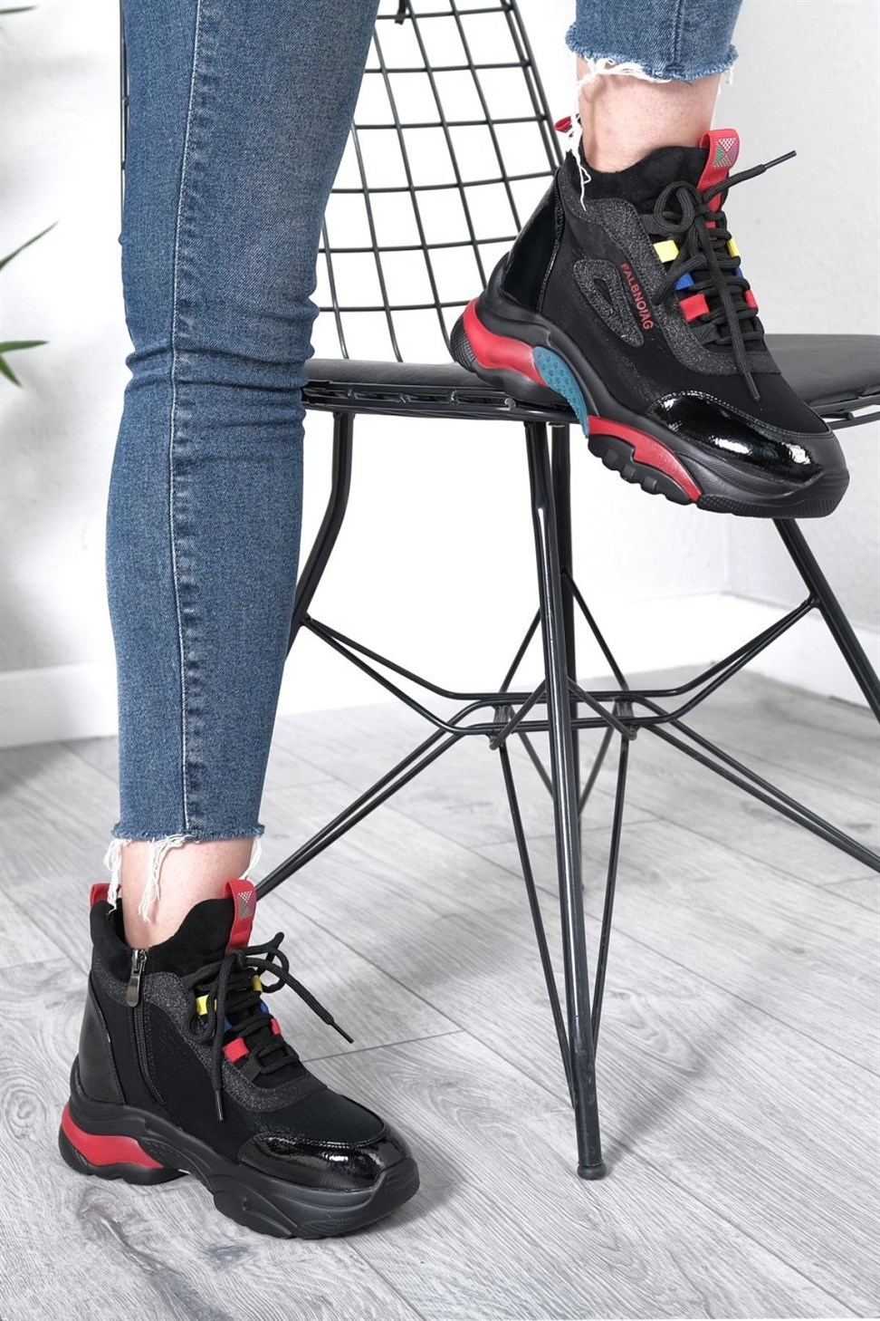 Kadın Gizli Yüksek Tabanlı Spor Ayakkabı & Sneaker & Bot SİYAH RUGAN