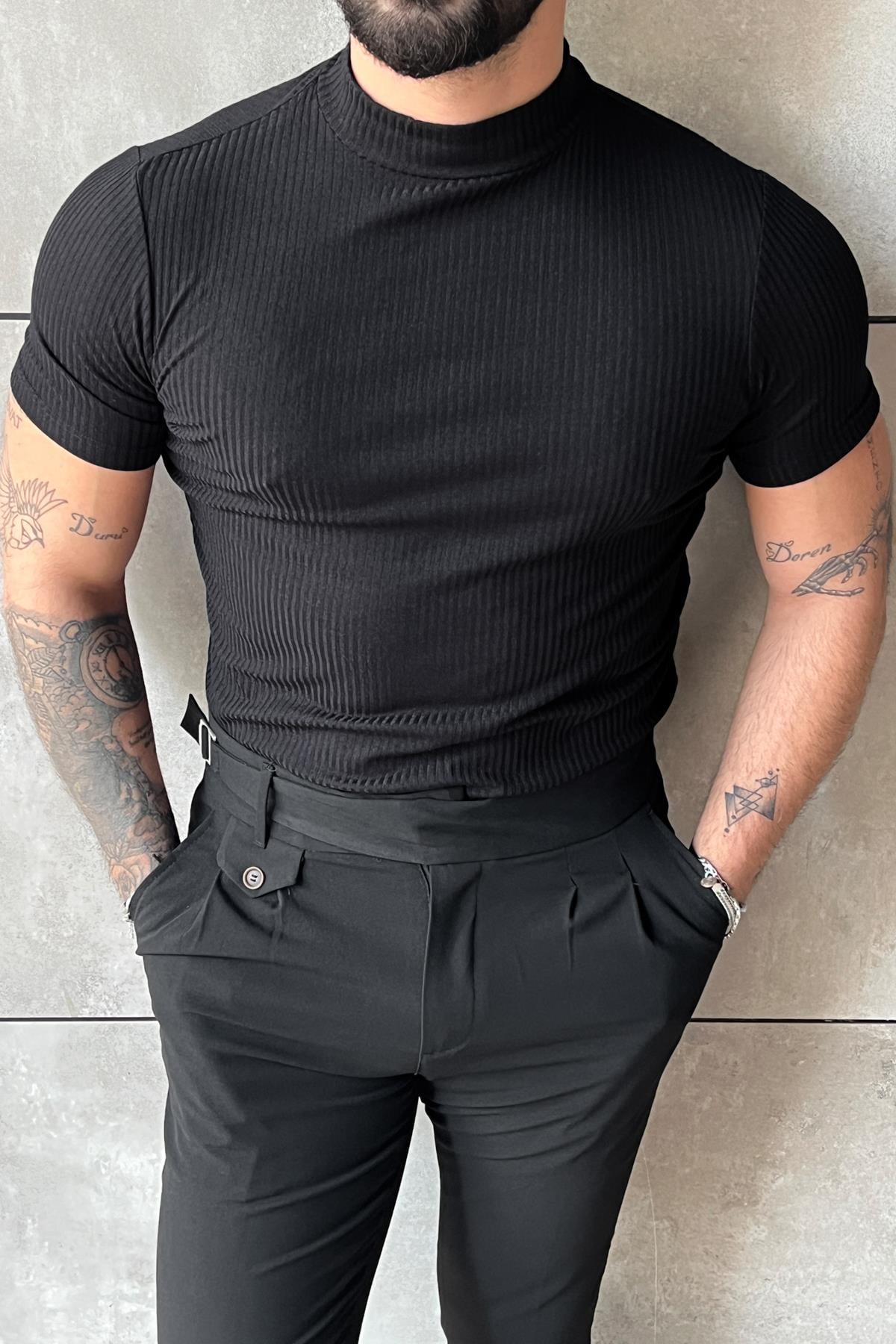 Yarım Boğazlı İnce Likralı Slim T-Shirt