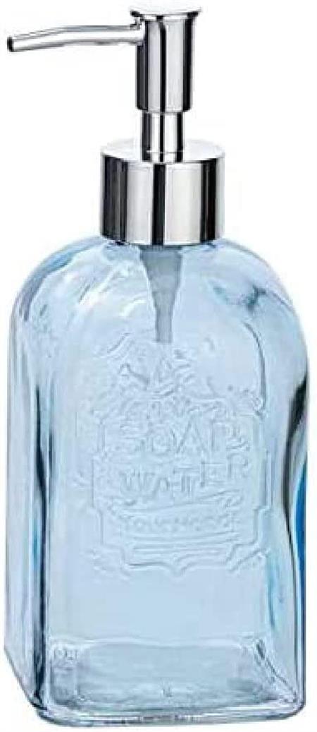 Sabunluk Vetro Blue sıvı sabun için gerçek camdan , modaya uygun retro görünümlü  7,5 x 19 x 7,5 cm