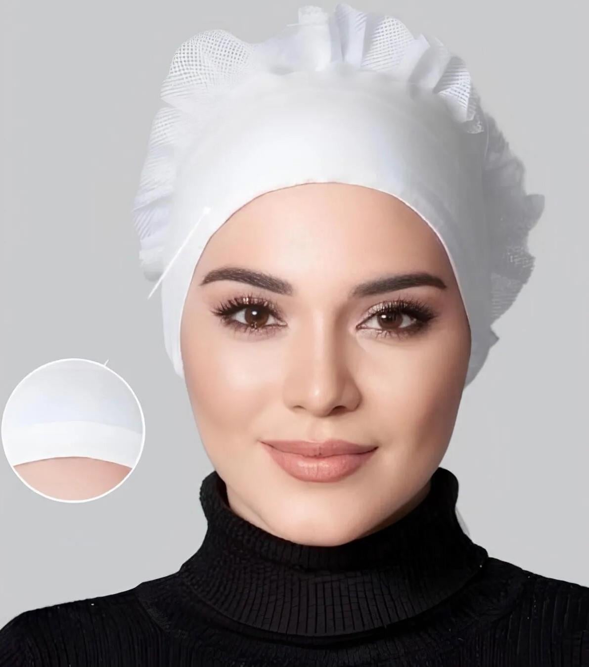 Dikişsiz Silikonlu Kaymaz Fırfırlı Bone Beyaz 