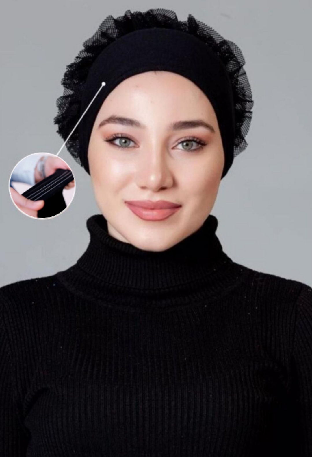Dikişsiz Silikonlu Kaymaz Fırfırlı Bone Siyah