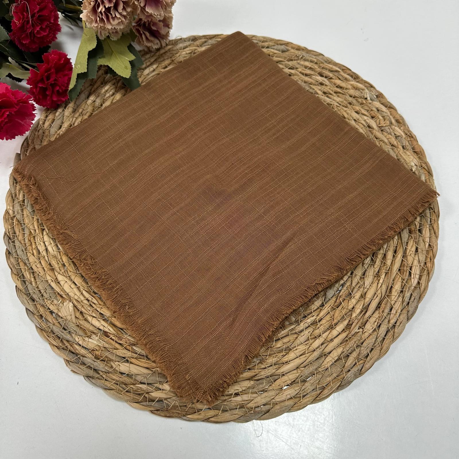 Düz Renk Flamlı Eşarp Karamel KBR0135