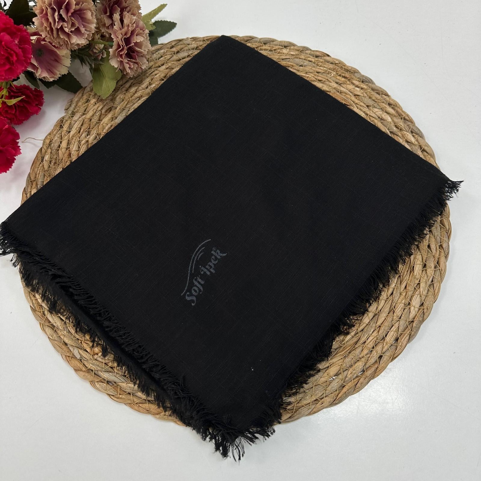 Düz Renk Flamlı Eşarp Siyah KBR0301
